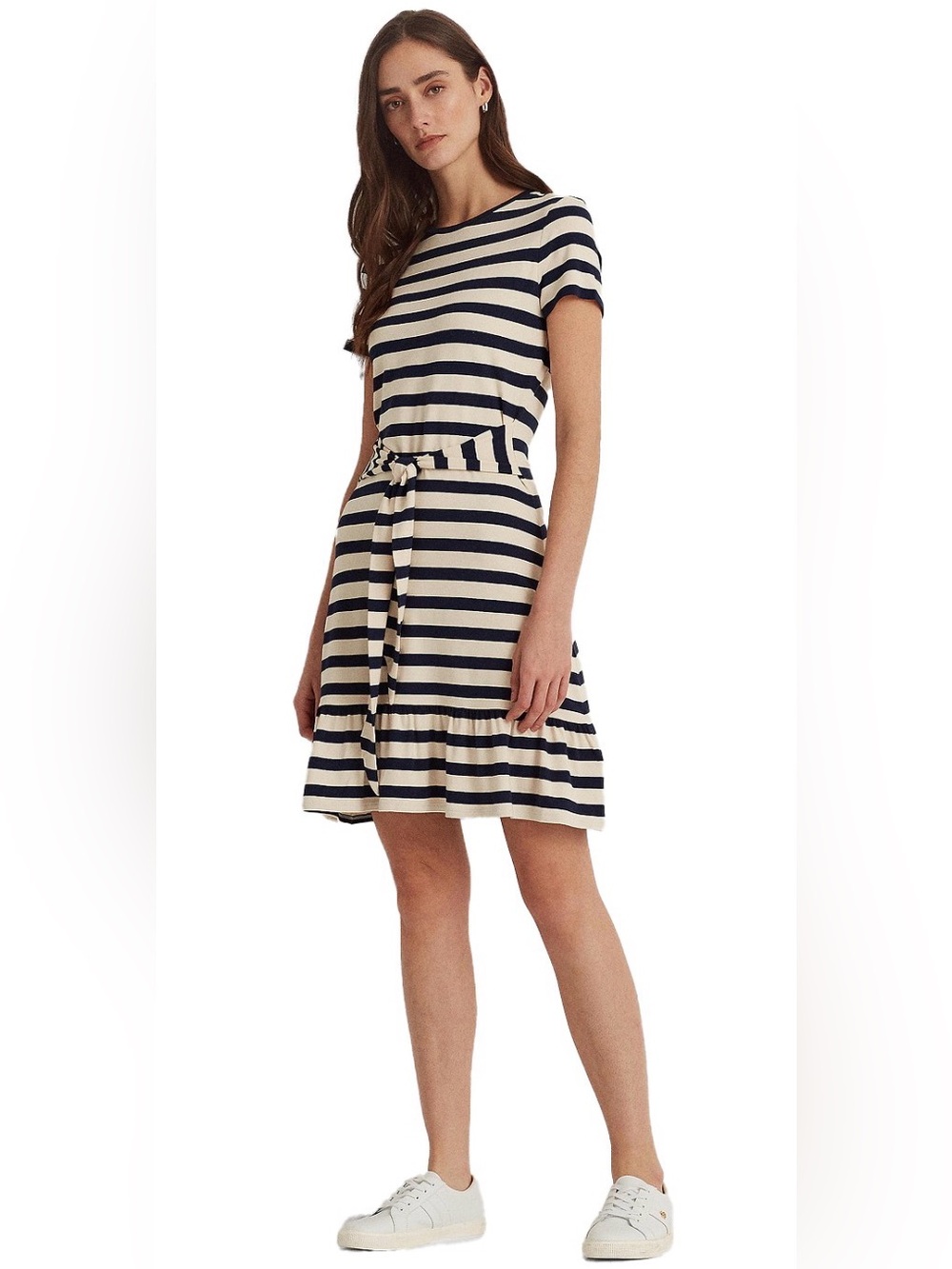 Lauren Ralph Lauren Women’s Creamy Navy Striped Jersey T-Shirt Dress | Size 4